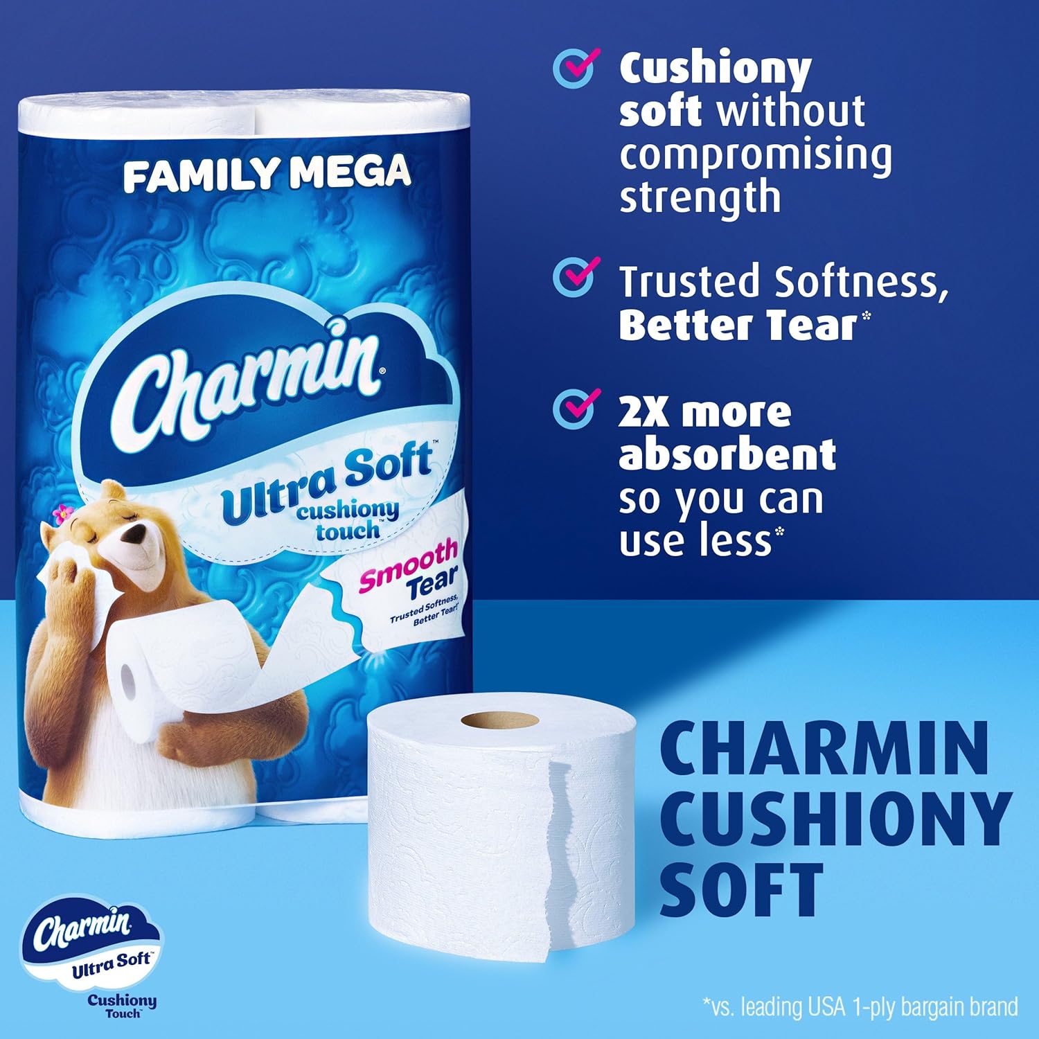 Charmin Ultra Soft Cushiony Touch Toilet Paper, 24 Family Mega Rolls = 123 Regular Rolls 24hrsmart